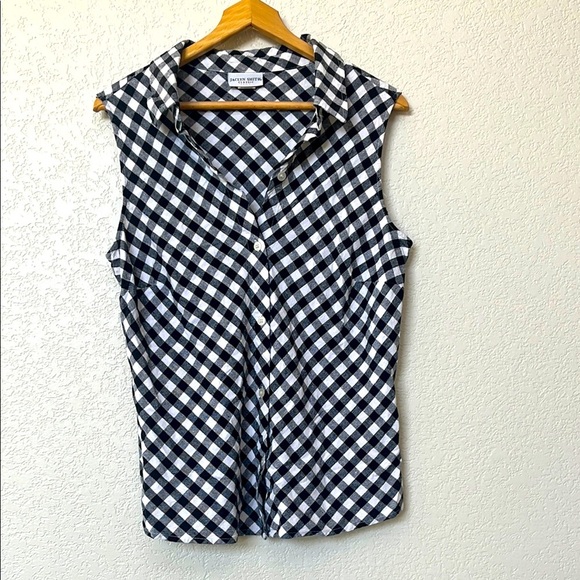 Vintage Jaclyn Smith Collared Tank Top Button Down Gingham Black and White sz 18 - Picture 2 of 11